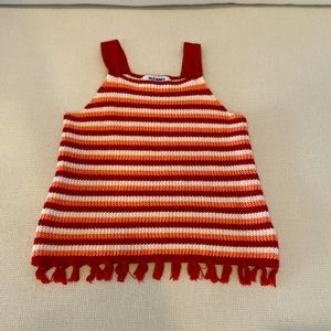 Old Navy Orange and White Striped Knitted Tank With Fringes Around the Bottom
